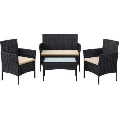 SONGMICS Musta Taupe PE Polyrattan Ulkokalustesarja tyynyillä ja lasipöydällä SONGMICS Musta Taupe PE Polyrattan Ulkokalustesarja tyynyillä ja lasipöydällä
