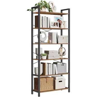 VASAGLE 6-stöckiges hohes Bücherregal - Rustikale braune und schwarze Regale - 30 x 80 x 186 cm VASAGLE 6-stöckiges hohes Bücherregal - Rustikale braune und schwarze Regale - 30 x 80 x 186 cm