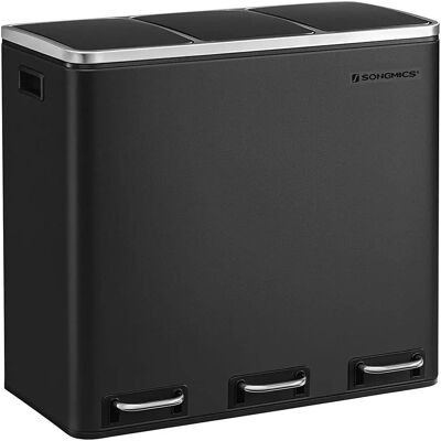 SONGMICS Schwarzer 3 x 18L Abfalleimer mit 3 Fächern SONGMICS Schwarzer 3 x 18L Abfalleimer mit 3 Fächern