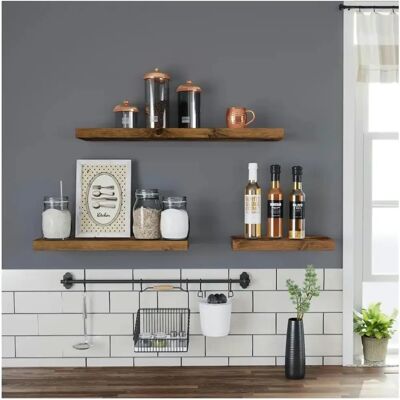 VASAGLE Wandregal 80x20x3,8cm, Braun, Langlebiges MDF, Platzsparend VASAGLE Wandregal 80x20x3,8cm, Braun, Langlebiges MDF, Platzsparend