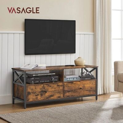 Support TV SONGMICS Vasagle - Jusqu'à 55 pouces, Marron & Noir, 2 tiroirs & Étagères - Publicité Support TV SONGMICS Vasagle - Jusqu'à 55 pouces, Marron & Noir, 2 tiroirs & Étagères - Publicité