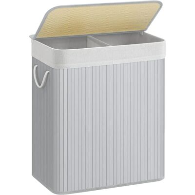 SONGMICS Cesto de ropa dividido de bambú con tapa - 100L - Gris SONGMICS Cesto de ropa dividido de bambú con tapa - 100L - Gris