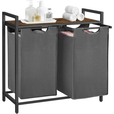 Cesta de ropa de dos compartimentos VASAGLE - Tela Oxford, Marrón Rústico + Gris Cesta de ropa de dos compartimentos VASAGLE - Tela Oxford, Marrón Rústico + Gris