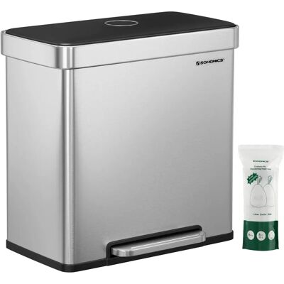 SONGMICS Cubo de Cocina Doble de Acero Inoxidable - 30L, Cierre Suave, 2 x 30L SONGMICS Cubo de Cocina Doble de Acero Inoxidable - 30L, Cierre Suave, 2 x 30L