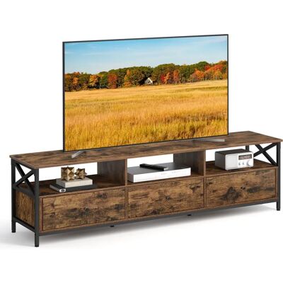 Meuble TV en Bois Brun Rustique avec Tiroirs - Jusqu'à 80 Pouces - Publicité Meuble TV en Bois Brun Rustique avec Tiroirs - Jusqu'à 80 Pouces - Publicité