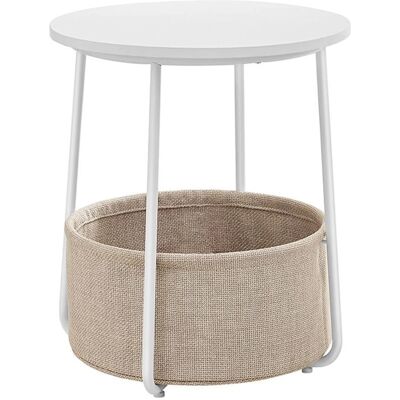 Songmics Model LET223W10 White Beige Round Side Table with Fabric Basket - Side Table Songmics Model LET223W10 White Beige Round Side Table with Fabric Basket - Side Table