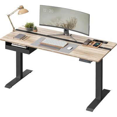 VASAGLE Höhenverstellbarer Schreibtisch elektrisch - Greige + Schwarz, 60x140cm VASAGLE Höhenverstellbarer Schreibtisch elektrisch - Greige + Schwarz, 60x140cm