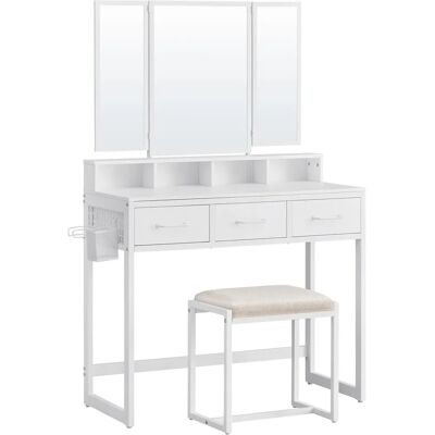 Coiffeuse avec Miroir Triptyque et Tabouret Vasagle - Style Industriel - Publicité Coiffeuse avec Miroir Triptyque et Tabouret Vasagle - Style Industriel - Publicité