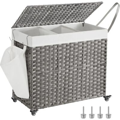 Pricenet Laundry Basket - 3 Compartments, Gray, 160L - Laundry Basket Pricenet Laundry Basket - 3 Compartments, Gray, 160L - Laundry Basket