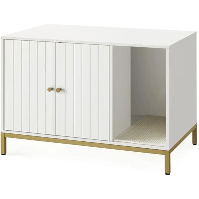 Feandrea Katzennmöbel - Elegant Weiß und Gold - 80x50x55 cm - Katzenhaus, Litterabdeckung & Kratzbaum Feandrea Katzennmöbel - Elegant Weiß und Gold - 80x50x55 cm - Katzenhaus, Litterabdeckung & Kratzbaum