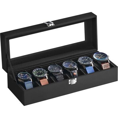 SONGMICS Uhrenbox mit Samtfutter - 6 Fächer, Glasdeckel, Schloss SONGMICS Uhrenbox mit Samtfutter - 6 Fächer, Glasdeckel, Schloss