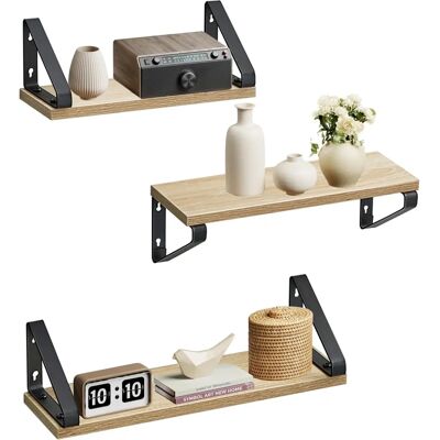 VASAGLE Wandregale Set aus 3 - Eiche, Schwarze Stahlhalter VASAGLE Wandregale Set aus 3 - Eiche, Schwarze Stahlhalter