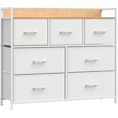 SONGMICS Weiß + Eiche 7-Schubladen Stoffkommode - Kommode SONGMICS Weiß + Eiche 7-Schubladen Stoffkommode - Kommode