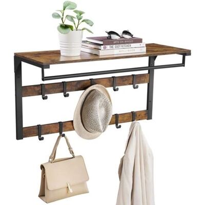 VASAGLE Wandgarderobe mit Ablage und 10 abnehmbaren Haken - Vintagebraun & Schwarz VASAGLE Wandgarderobe mit Ablage und 10 abnehmbaren Haken - Vintagebraun & Schwarz