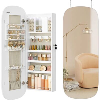 Armoire à bijoux ronde verrouillable avec éclairage LED - Blanc - Publicité Armoire à bijoux ronde verrouillable avec éclairage LED - Blanc - Publicité