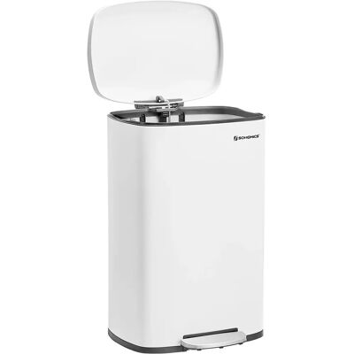 Poubelle SONGMICS 50L Blanche - Acier Durable, Couvercle, Seau Intérieur - Publicité Poubelle SONGMICS 50L Blanche - Acier Durable, Couvercle, Seau Intérieur - Publicité