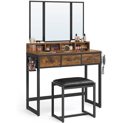 VASAGLE Schminktisch - Vintagebraun-Schwarz - 3-teilig klappbarer Spiegel - Industrie-Design VASAGLE Schminktisch - Vintagebraun-Schwarz - 3-teilig klappbarer Spiegel - Industrie-Design