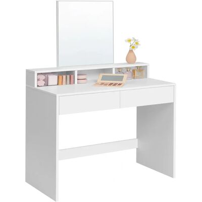 VASAGLE Weiße rechteckige Spiegeltisch - Make-up mit 2 Schubladen & 3 Fächern VASAGLE Weiße rechteckige Spiegeltisch - Make-up mit 2 Schubladen & 3 Fächern