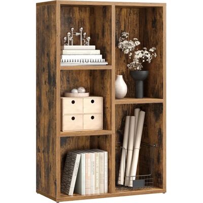 Bibliothèque en bois brun rustique 5-Compartiments - VASAGLE Bibliothèque en bois brun rustique 5-Compartiments - VASAGLE