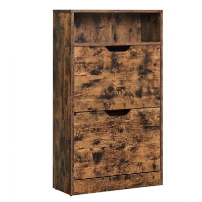 VASAGLE LBC040X01 Armoire à chaussures - Brun rustique - 2 volets, 3 étages - Publicité VASAGLE LBC040X01 Armoire à chaussures - Brun rustique - 2 volets, 3 étages - Publicité