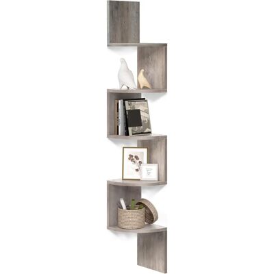 VASAGLE Corner Shelf - 5-Tier Zigzag Wall Bookcase Greige VASAGLE Corner Shelf - 5-Tier Zigzag Wall Bookcase Greige