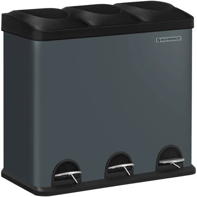 SONGMICS 54L Mülleimer - 3 Fächer, Pedal, Inneneimer, Grau & Schwarz SONGMICS 54L Mülleimer - 3 Fächer, Pedal, Inneneimer, Grau & Schwarz