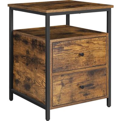 Comodino VASAGLE - Marrone rustico e nero - Mensola aperta e 2 cassetti - 45x45x60cm Comodino VASAGLE - Marrone rustico e nero - Mensola aperta e 2 cassetti - 45x45x60cm