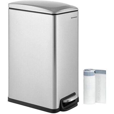 Songmics Silver Slim Trash Can - Trash Can Songmics Silver Slim Trash Can - Trash Can