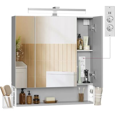 VASAGLE Wand-Badschrank mit Spiegel, 3 Türen, Weiß + Grau VASAGLE Wand-Badschrank mit Spiegel, 3 Türen, Weiß + Grau
