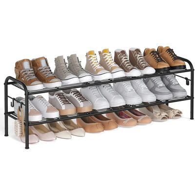 SONGMICS Schuhregal - 3-stöckiges Metallregal mit Haken, Schwarz - Schuhaufbewahrung SONGMICS Schuhregal - 3-stöckiges Metallregal mit Haken, Schwarz - Schuhaufbewahrung