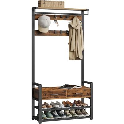 VASAGLE Hall Tree with Bench and Shoe Storage - Vintage Brown & Ink Black VASAGLE Hall Tree with Bench and Shoe Storage - Vintage Brown & Ink Black