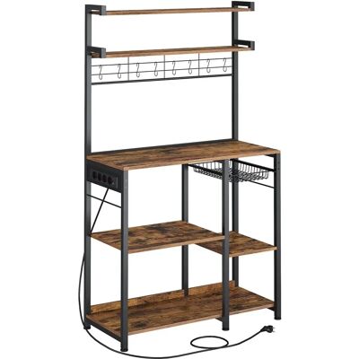 Scaffale da Cucina VASAGLE con Prese - Marrone e Nero - Supporto Microonde Scaffale da Cucina VASAGLE con Prese - Marrone e Nero - Supporto Microonde