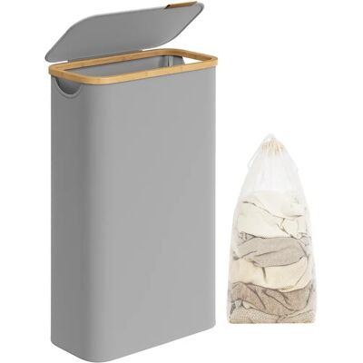 SONGMICS Wäschekorb mit Deckel - Platzsparend - Grau - Wäschekorb SONGMICS Wäschekorb mit Deckel - Platzsparend - Grau - Wäschekorb