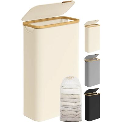 SONGMICS Laundry Basket with Lid - Cream White - 42x22.5x70.5 cm - Laundry Basket SONGMICS Laundry Basket with Lid - Cream White - 42x22.5x70.5 cm - Laundry Basket