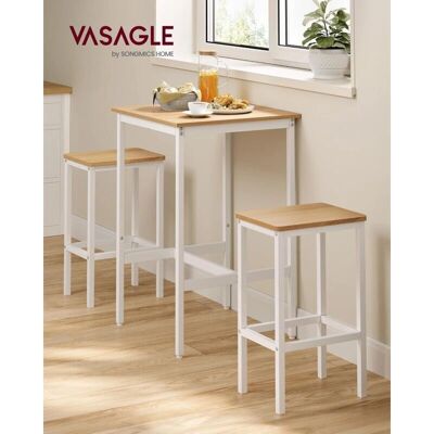 Vasagle Mesa de Bar con Taburetes - Conjunto Pequeño en Roble y Blanco Vasagle Mesa de Bar con Taburetes - Conjunto Pequeño en Roble y Blanco