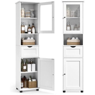 Armario Alto de Baño Blanco VASAGLE - Estante Abierto, Pies Resistentes al Agua, Estantes Ajustables Armario Alto de Baño Blanco VASAGLE - Estante Abierto, Pies Resistentes al Agua, Estantes Ajustables