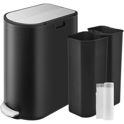 SONGMICS Doppel-Küchenmülleimer - 30L & 20L - Schwarz & Silber SONGMICS Doppel-Küchenmülleimer - 30L & 20L - Schwarz & Silber