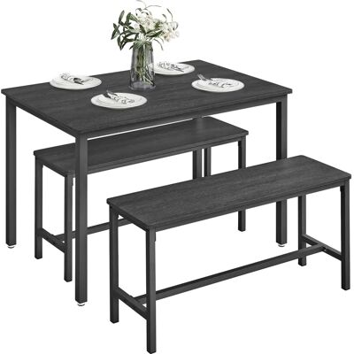 VASAGLE Ensemble de Salle à Manger Noir Cendré + Noir D'encre - Table et Bancs - Publicité VASAGLE Ensemble de Salle à Manger Noir Cendré + Noir D'encre - Table et Bancs - Publicité