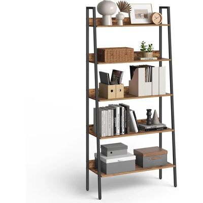 VASAGLE Rustic Brown & Black Ladder Shelf - 5-Tier Storage Unit VASAGLE Rustic Brown & Black Ladder Shelf - 5-Tier Storage Unit