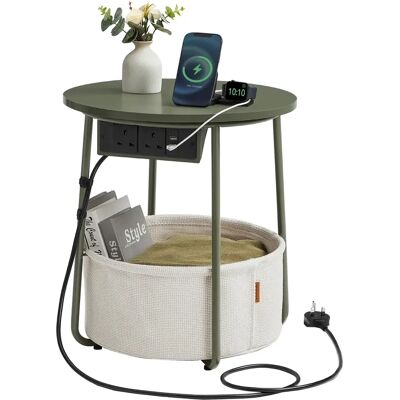 VASAGLE - Side Table with Power Outlets - Forest Green VASAGLE - Side Table with Power Outlets - Forest Green
