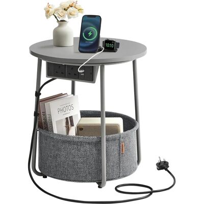 VASAGLE - Side Table with Power Outlets - Dove Grey - Side Table VASAGLE - Side Table with Power Outlets - Dove Grey - Side Table