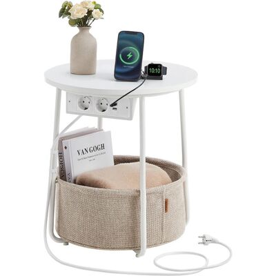 VASAGLE Bílá-beige moderní kulatý odkládací stolek s nabíjecí stanicí VASAGLE Bílá-beige moderní kulatý odkládací stolek s nabíjecí stanicí