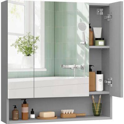 VASAGLE Badezimmer-Spiegelschrank - Badschrank mit Regalen in Taubengrau VASAGLE Badezimmer-Spiegelschrank - Badschrank mit Regalen in Taubengrau