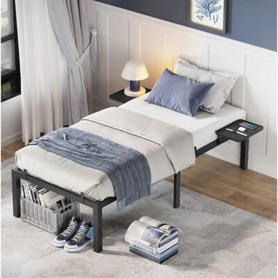 Cadre de Lit VASAGLE - Métal avec Étagères - Pour Matelas 90x190 cm - Publicité Cadre de Lit VASAGLE - Métal avec Étagères - Pour Matelas 90x190 cm - Publicité