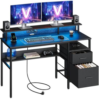 Scrivania angolare da gaming VASAGLE con luci LED, supporto monitor, 2 cassetti, 2 porte USB - Scrivania Scrivania angolare da gaming VASAGLE con luci LED, supporto monitor, 2 cassetti, 2 porte USB - Scrivania