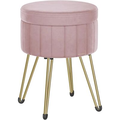 Tabouret rond en velours avec espace de rangement - Quatre pieds en métal - Polyvalent - Publicité Tabouret rond en velours avec espace de rangement - Quatre pieds en métal - Polyvalent - Publicité