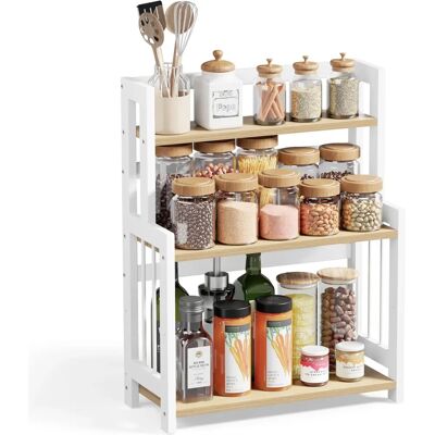 Étagère à épices en chêne naturel à 3 niveaux - Rangement de cuisine - Publicité Étagère à épices en chêne naturel à 3 niveaux - Rangement de cuisine - Publicité