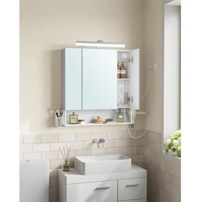 VASAGLE Armoire de Salle de Bain avec Miroir 3 Portes, Montée Murale, avec Prise, Panier Suspendu, Support pour Sèche-Cheveux - Meuble de Salle de Bain - Publicité VASAGLE Armoire de Salle de Bain avec Miroir 3 Portes, Montée Murale, avec Prise, Panier Suspendu, Support pour Sèche-Cheveux - Meuble de Salle de Bain - Publicité