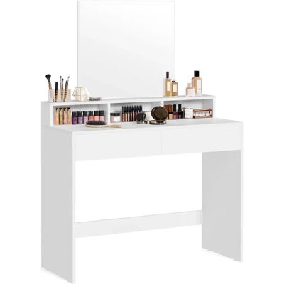 VASAGLE White Dressing Table with Large Mirror - Small Space Storage VASAGLE White Dressing Table with Large Mirror - Small Space Storage