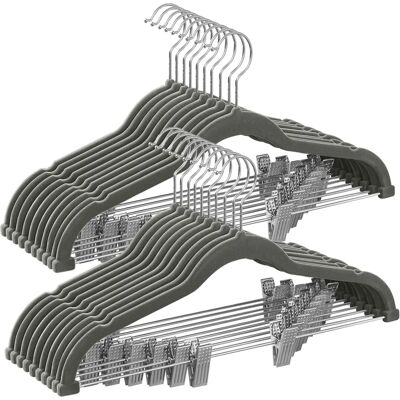 SONGMICS Graue Samt-Kleiderbügel mit verstellbaren Clips - Kleiderbügel SONGMICS Graue Samt-Kleiderbügel mit verstellbaren Clips - Kleiderbügel